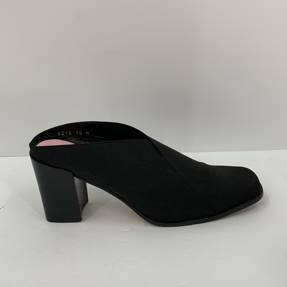 Donald Pliner slide mule black fabric block heel shoe square toe clog Y2K 10 - Picture 1 of 7